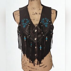 Vintage TRD Leathers Fringe Native American Vest Women's Size S